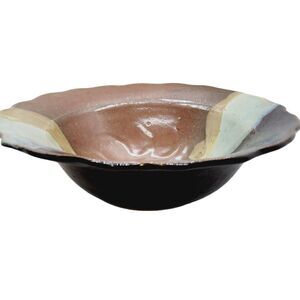 Studio Art Pottery Bowl Hand Thrown Multi Color Artist Signed 11" Diameter OOAK